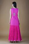 Shop_Nazar by Indu_Pink Cotton Embroidered Bead V Neck Kurta Lehenga Set _at_Aza_Fashions