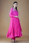 Nazar by Indu_Pink Cotton Embroidered Sequin Round 36 Kali Anarkali Pant Set _at_Aza_Fashions