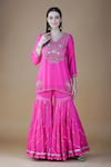 Buy_Nazar By Indu_Pink Cotton Sequins, Embroidery, Beads, Gota Floral Thread And Kurta Sharara Set _Online_at_Aza_Fashions