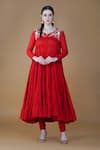 Buy_Nazar By Indu_Red Cotton Embroidery, Sequins Round Neck 36 Kali Tiered Anarkali Pant Set _Online_at_Aza_Fashions