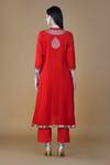 Shop_Nazar By Indu_Red Cotton Gota Patti, Sequins Mandarin Collar Work A Line Kurta Pant Set _at_Aza_Fashions