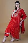 Nazar By Indu_Red Cotton Gota Patti, Sequins Mandarin Collar Work A Line Kurta Pant Set _Online_at_Aza_Fashions