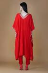 Shop_Nazar By Indu_Red Cotton Gota Patti V-neck Embroidered Kaftan And Pant Set _at_Aza_Fashions