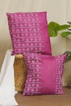 Buy_Inheritance India_Magenta Tussar Hand Block Print Mughal Cushion Covers 2 Pcs Set_at_Aza_Fashions