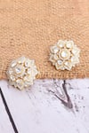 Shop_Ivorine_White Moissanite Polki Embellished Floral Stud Earrings _at_Aza_Fashions