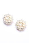 Buy_Ivorine_White Moissanite Polki Embellished Floral Stud Earrings _Online_at_Aza_Fashions