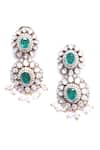 Buy_Ivorine_Green Moissanite Polki Emerald Embellished Tiered Drop Earrings _Online_at_Aza_Fashions