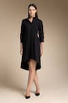 Buy_House of Manaa_Black 100% Cotton Embroidered Mirror Stand Collar Pocket Shirt Dress _at_Aza_Fashions