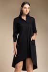 Shop_House of Manaa_Black 100% Cotton Embroidered Mirror Stand Collar Pocket Shirt Dress _Online_at_Aza_Fashions