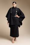 Buy_House of Manaa_Black 100% Cotton Embroidered Mirror Collar Yoke Kaftan And Skirt Set _at_Aza_Fashions