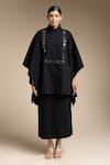 House of Manaa_Black 100% Cotton Embroidered Mirror Collar Yoke Kaftan And Skirt Set _Online_at_Aza_Fashions