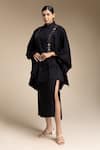 Buy_House of Manaa_Black 100% Cotton Embroidered Mirror Collar Yoke Kaftan And Skirt Set _Online_at_Aza_Fashions