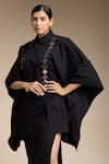 Shop_House of Manaa_Black 100% Cotton Embroidered Mirror Collar Yoke Kaftan And Skirt Set _Online_at_Aza_Fashions