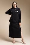 Buy_House of Manaa_Black 100% Cotton Embroidered Leather Applique Work Round Neck Top And Skirt Set _at_Aza_Fashions