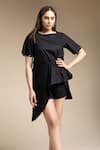 Buy_House of Manaa_Black 100% Cotton Plain Round Neck Asymmetric Wrap Top And Skort Set _Online_at_Aza_Fashions