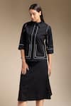 Buy_House of Manaa_Black 100% Cotton Plain Round Neck Contrast Striped Shirt And Skirt Set _Online_at_Aza_Fashions