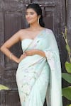 HOUSE OF TA-YA_Blue Saree Georgette Printed Floral Sweetheart With Blouse _Online_at_Aza_Fashions