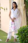 Buy_House Of TA-YA_Off White Satin, Net, Embroidery Blossom Print Kurta Pant Set _at_Aza_Fashions