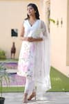 House Of TA-YA_Off White Satin, Net, Embroidery Blossom Print Kurta Pant Set _Online_at_Aza_Fashions