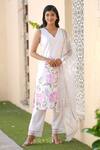 Shop_House Of TA-YA_Off White Satin, Net, Embroidery Blossom Print Kurta Pant Set _Online_at_Aza_Fashions