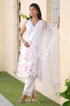 House Of TA-YA_Off White Satin, Net, Embroidery Blossom Print Kurta Pant Set _at_Aza_Fashions