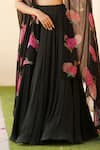 Shop_House Of TA-YA_Black Georgette Embellished Sequin Cape Open Floral Print Lehenga Set_Online_at_Aza_Fashions