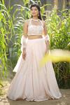 Buy_House Of TA-YA_Pink Cotton, Silk, Georgette, Net Pearls, Placement Embellished Lehenga Set _at_Aza_Fashions