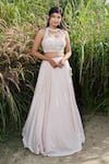 House Of TA-YA_Pink Cotton, Silk, Georgette, Net Pearls, Placement Embellished Lehenga Set _Online_at_Aza_Fashions