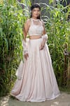 House Of TA-YA_Pink Cotton, Silk, Georgette, Net Pearls, Placement Embellished Lehenga Set _at_Aza_Fashions