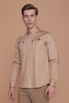 Buy_Lacquer Embassy_Beige Cotton Embroidered Leaf Franz Placement Shirt  _at_Aza_Fashions