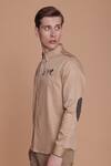 Lacquer Embassy_Beige Cotton Embroidered Leaf Franz Placement Shirt  _Online_at_Aza_Fashions