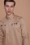 Buy_Lacquer Embassy_Beige Cotton Embroidered Leaf Franz Placement Shirt  _Online_at_Aza_Fashions