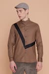 Buy_Lacquer Embassy_Brown Cotton Cut And Sew Kettle Band Collar Shirt  _at_Aza_Fashions