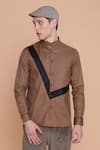 Lacquer Embassy_Brown Cotton Cut And Sew Kettle Band Collar Shirt  _Online_at_Aza_Fashions