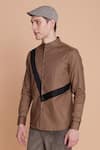 Buy_Lacquer Embassy_Brown Cotton Cut And Sew Kettle Band Collar Shirt  _Online_at_Aza_Fashions