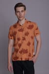 Buy_Lacquer Embassy_Orange Rayon Printed Abstract Leaf Laguna Shirt _at_Aza_Fashions