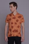 Lacquer Embassy_Orange Rayon Printed Abstract Leaf Laguna Shirt _Online_at_Aza_Fashions