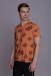 Buy_Lacquer Embassy_Orange Rayon Printed Abstract Leaf Laguna Shirt _Online_at_Aza_Fashions
