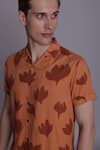 Shop_Lacquer Embassy_Orange Rayon Printed Abstract Leaf Laguna Shirt _Online_at_Aza_Fashions