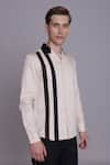 Buy_Lacquer Embassy_Cream Cotton Satin Cut And Sew Najo Striped Pattern Shirt _Online_at_Aza_Fashions