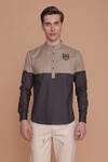 Buy_Lacquer Embassy_Beige Cotton Plain Pampas Color Block Shirt _at_Aza_Fashions