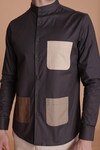 Lacquer Embassy_Grey Cotton Placement Patch Work Savanna Shirt _at_Aza_Fashions