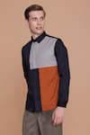 Buy_Lacquer Embassy_Blue Cotton Placement Chequered Taiga Color Block Shirt  _Online_at_Aza_Fashions