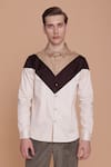Buy_Lacquer Embassy_Off White Cotton Plain Zemu Color Block Shirt _at_Aza_Fashions