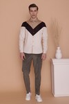 Lacquer Embassy_Off White Cotton Plain Zemu Color Block Shirt _at_Aza_Fashions