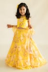 Ruchika Lath Label_Yellow Crepe, Organza, Cotton, Silk Buttercup Bloom Print Lehenga Blouse Set _at_Aza_Fashions