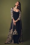 Buy_PUNIT BALANA_Black Silk Embroidery Salma Anarkali Square With Mirror And Jacket  _at_Aza_Fashions