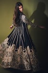 Shop_PUNIT BALANA_Black Silk Embroidery Salma Anarkali Square Neck With Mirror And Jacket 