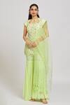 Buy_Nitisha Kashyap Official_Green Silk, Net, Georgette Mirrors, Beads Floral Embroidered Kurta Gharara Set _at_Aza_Fashions