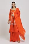 Buy_Nitisha Kashyap Official_Orange Silk Embroidered Mirror Square Jacket Gharara Set  _at_Aza_Fashions